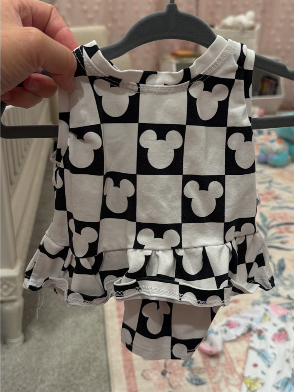 Hayden and grant checkered Mickey Mouse top and biker shorts set